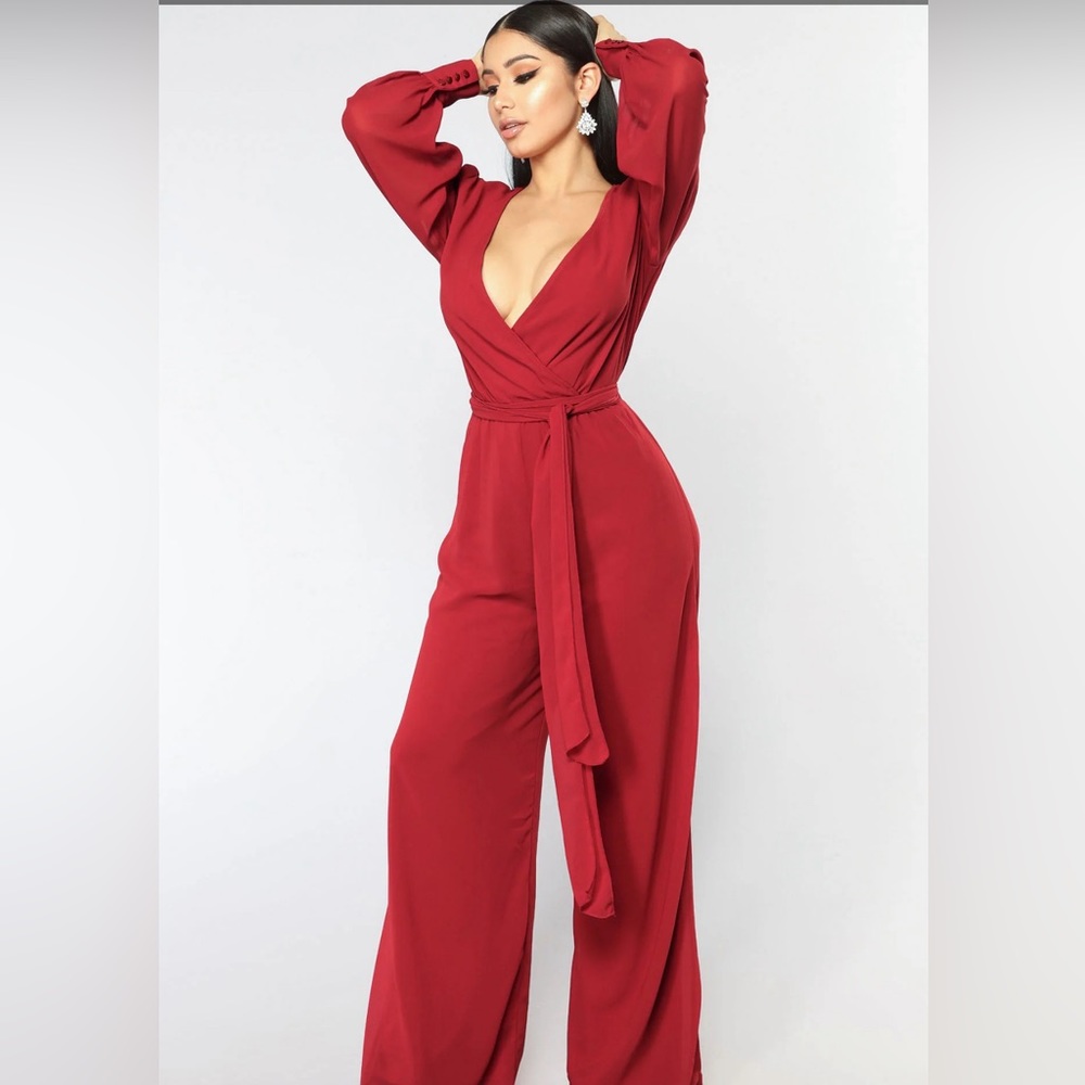 Fashion Nova “Moonshine” Chiffon red jumpsuit - XL